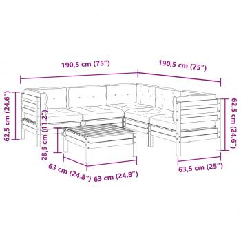 6-tlg. Garten-Sofagarnitur mit Kissen Wachsbraun Kiefernholz