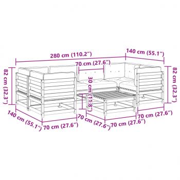 7-tlg. Garten-Sofagarnitur mit Kissen Massivholz Kiefer
