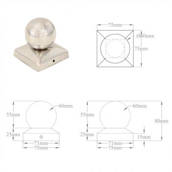 Pfostenkappen 6 Stk. Kugelform Edelstahl 71 x 71 mm 