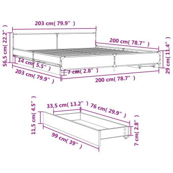 Bettgestell mit Schubladen Grau Sonoma 200x200cm Holzwerkstoff