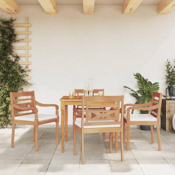 ARDEBO.de - 5-tlg. Garten-Essgruppe mit Weißen Kissen Massivholz Teak