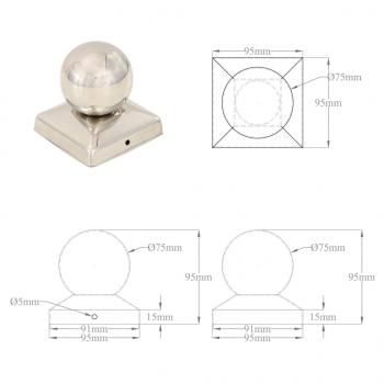 Pfostenkappen 6 Stk. Kugelform Edelstahl 81 x 81 mm 