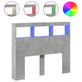 LED-Kopfteil mit Ablagen Betongrau 120x17x102 cm