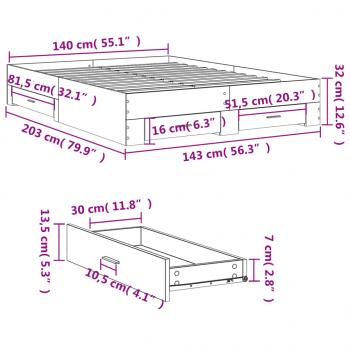 Bettgestell mit Schubladen Grau Sonoma 140x200 cm Holzwerkstoff