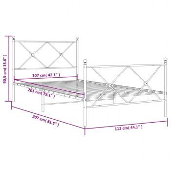 Bettgestell mit Kopf- und Fußteil Metall Schwarz 107x203 cm