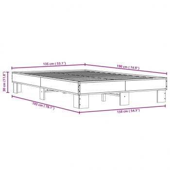 Bettgestell Grau Sonoma 135x190 cm Holzwerkstoff und Metall