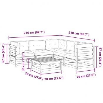 6-tlg. Garten-Sofagarnitur mit Kissen Massivholz Douglasie