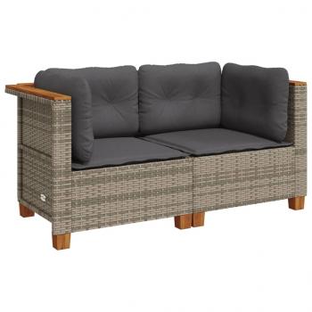 Garten-Ecksofas mit Kissen 2 Stk. Grau Poly Rattan