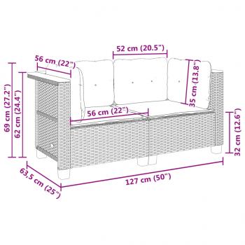 Garten-Ecksofas mit Kissen 2 Stk. Grau Poly Rattan