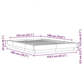 Bettgestell Grau Sonoma 135x190 cm Holzwerkstoff