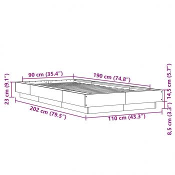 Bettgestell Grau Sonoma 90x190 cm Holzwerkstoff