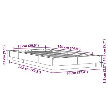 Bettgestell Betongrau 75x190 cm Holzwerkstoff