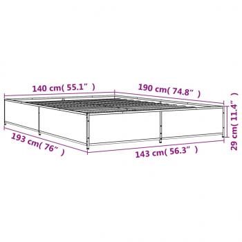 Bettgestell Grau Sonoma 140x190 cm Holzwerkstoff und Metall