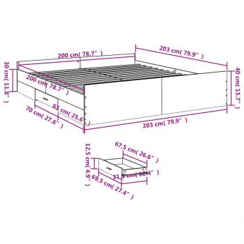 Bettgestell mit Schubladen Grau Sonoma 200x200cm Holzwerkstoff