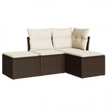 4-tlg. Garten-Sofagarnitur mit Kissen Braun Poly Rattan