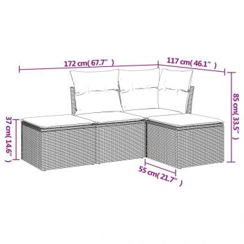 4-tlg. Garten-Sofagarnitur mit Kissen Braun Poly Rattan