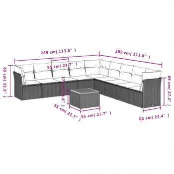 10-tlg. Garten-Sofagarnitur mit Kissen Schwarz Poly Rattan