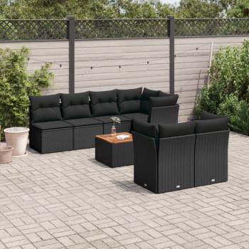 ARDEBO.de - 8-tlg. Garten-Sofagarnitur mit Kissen Schwarz Poly Rattan