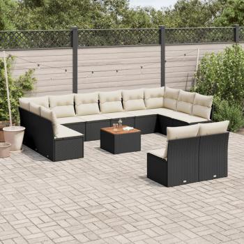 ARDEBO.de - 13-tlg. Garten-Sofagarnitur mit Kissen Schwarz Poly Rattan