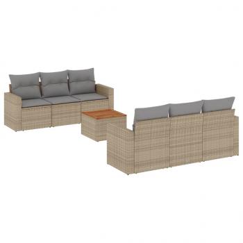 7-tlg. Garten-Sofagarnitur mit Kissen Beige Poly Rattan