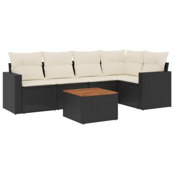 6-tlg. Garten-Sofagarnitur mit Kissen Schwarz Poly Rattan