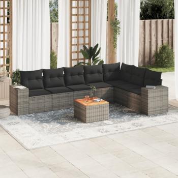 ARDEBO.de - 8-tlg. Garten-Sofagarnitur mit Kissen Grau Poly Rattan