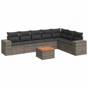 8-tlg. Garten-Sofagarnitur mit Kissen Grau Poly Rattan