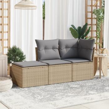 ARDEBO.de - 3-tlg. Garten-Sofagarnitur mit Kissen Beige Poly Rattan