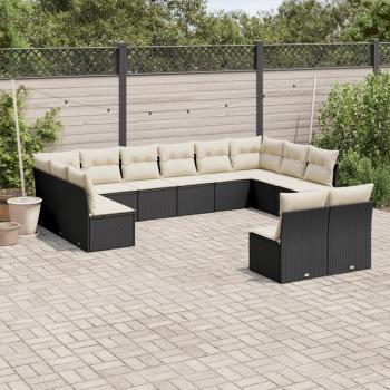 ARDEBO.de - 12-tlg. Garten-Sofagarnitur mit Kissen Schwarz Poly Rattan