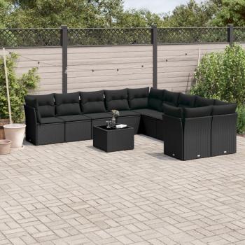 ARDEBO.de - 11-tlg. Garten-Sofagarnitur mit Kissen Schwarz Poly Rattan