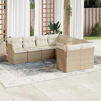 ARDEBO.de - 8-tlg. Garten-Sofagarnitur mit Kissen Beige Poly Rattan