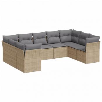 9-tlg. Garten-Sofagarnitur mit Kissen Beige Poly Rattan