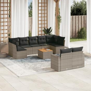 ARDEBO.de - 10-tlg. Garten-Sofagarnitur mit Kissen Grau Poly Rattan