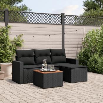 ARDEBO.de - 5-tlg. Garten-Sofagarnitur mit Kissen Schwarz Poly Rattan