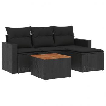 5-tlg. Garten-Sofagarnitur mit Kissen Schwarz Poly Rattan