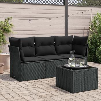 ARDEBO.de - 4-tlg. Garten-Sofagarnitur mit Kissen Schwarz Poly Rattan