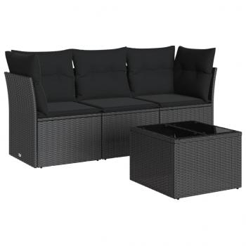 4-tlg. Garten-Sofagarnitur mit Kissen Schwarz Poly Rattan