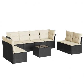 9-tlg. Garten-Sofagarnitur mit Kissen Schwarz Poly Rattan