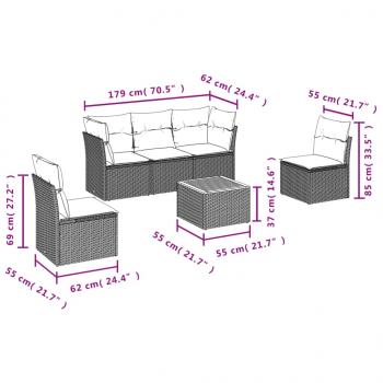 6-tlg. Garten-Sofagarnitur mit Kissen Schwarz Poly Rattan