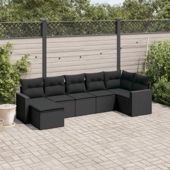 ARDEBO.de - 7-tlg. Garten-Sofagarnitur mit Kissen Schwarz Poly Rattan