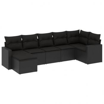 7-tlg. Garten-Sofagarnitur mit Kissen Schwarz Poly Rattan