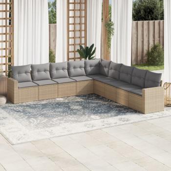 ARDEBO.de - 9-tlg. Garten-Sofagarnitur mit Kissen Beige Poly Rattan