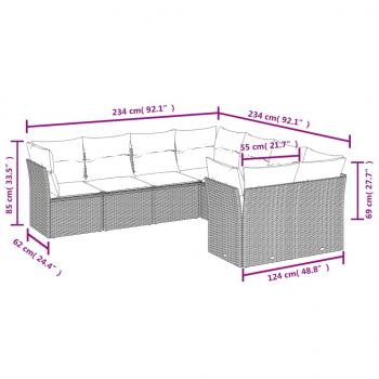 8-tlg. Garten-Sofagarnitur mit Kissen Grau Poly Rattan