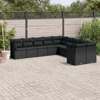 ARDEBO.de - 10-tlg. Garten-Sofagarnitur mit Kissen Schwarz Poly Rattan