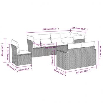 8-tlg. Garten-Sofagarnitur mit Kissen Schwarz Poly Rattan