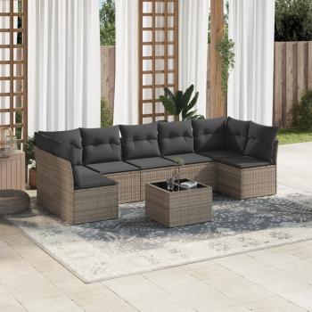 ARDEBO.de - 8-tlg. Garten-Sofagarnitur mit Kissen Grau Poly Rattan