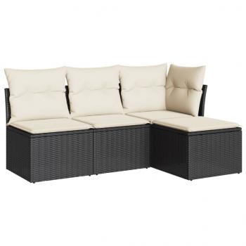 4-tlg. Garten-Sofagarnitur mit Kissen Schwarz Poly Rattan