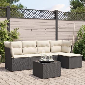 ARDEBO.de - 6-tlg. Garten-Sofagarnitur mit Kissen Schwarz Poly Rattan