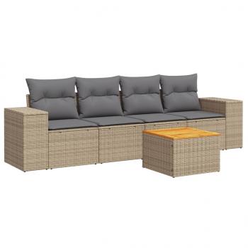 5-tlg. Garten-Sofagarnitur mit Kissen Beige Poly Rattan