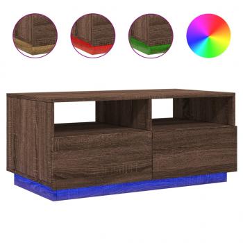 Couchtisch mit LED-Leuchten Braun Eichen-Optik 90x49x40 cm